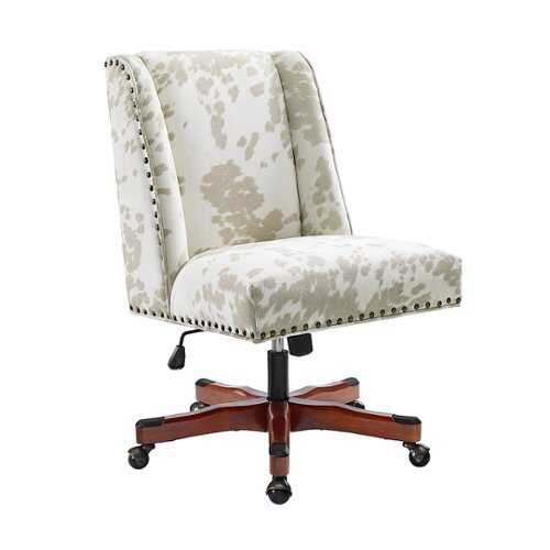 Rent to own Linon Home Décor - Donora Cow Print Microfiber Fabric Adjustable Office Chair With Wood Base - Beige