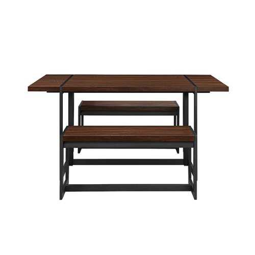 Rent to own Walker Edison - Industrial Dining Set with 2 Benches - Dark Walnut
