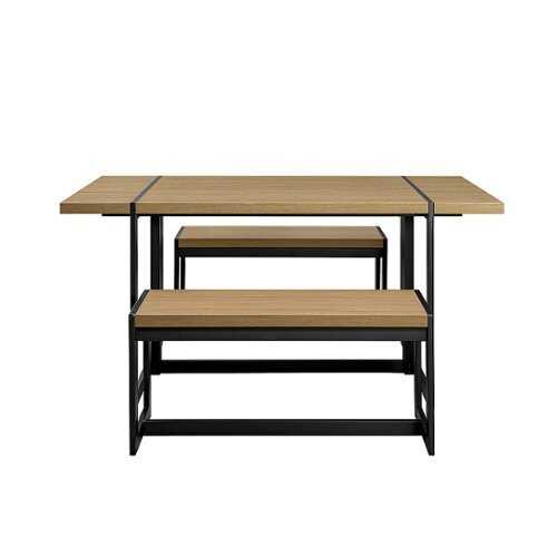 Rent to own Walker Edison - Industrial Dining Set with 2 Benches - Coastal Oak