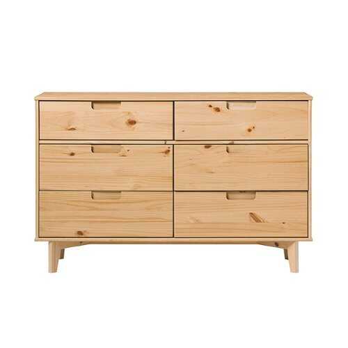 Rent to own Walker Edison - Retro 6-Drawer Solid Wood Dresser - Natural Pine