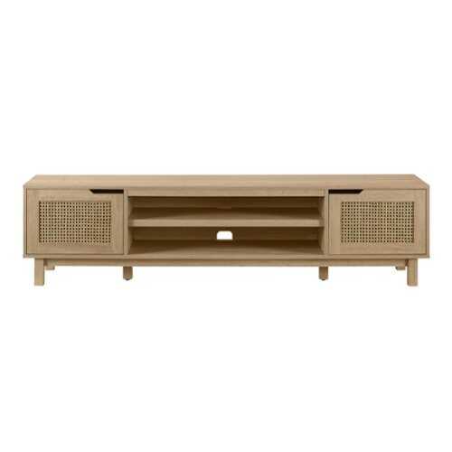 Rent to own Walker Edison - 70" Boho Rattan-Door TV Stand for TVs up to 80" - Coastal Oak