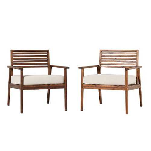 Rent to own Walker Edison - Modern 2-Piece Acacia Outdoor Lounge Chair Set - Dark Brown