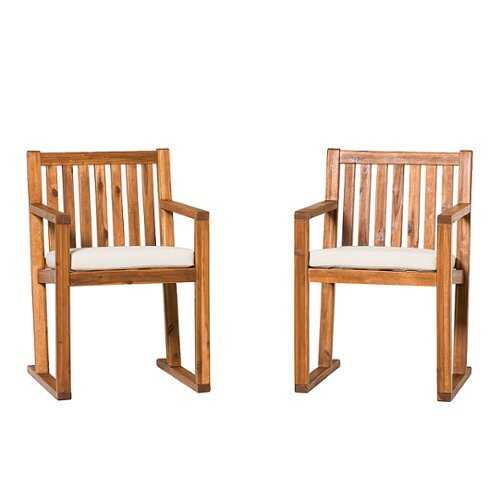 Rent To Own - Walker Edison - Modern Solid Wood 2-Piece Slatted Outdoor Dining Chair Set - Brown