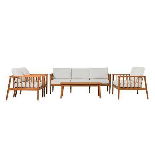 Rent to own Walker Edison - Modern Solid Wood 5-Piece Outdoor Chat Set - Brown