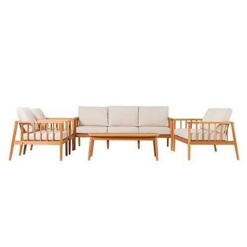 Rent To Own - Walker Edison - Modern Solid Wood 5-Piece Outdoor Chat Set - Natural