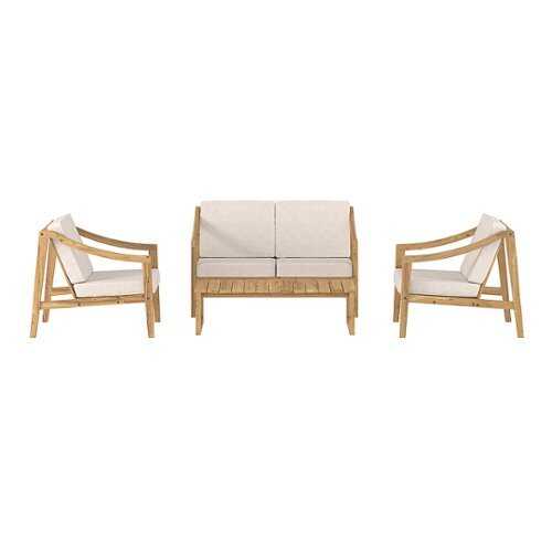 Rent To Own - Walker Edison - Modern Solid Wood 4-Piece Outdoor Chat Set - Natural