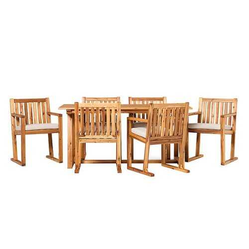 Rent To Own - Walker Edison - Modern 7-Piece Acacia Wood Outdoor Dining Set - Natural