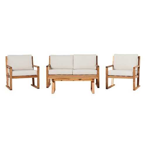 Rent to own Walker Edison - Modern 4-Piece Solid Wood Outdoor Chat Set - Natural
