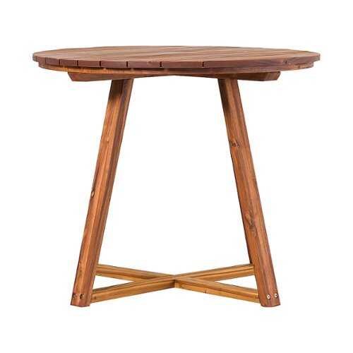 Rent To Own - Walker Edison - Modern Solid Acacia Wood Round Outdoor Dining Table - Brown