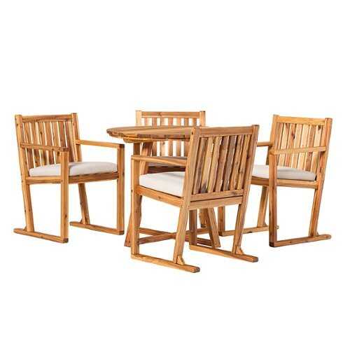Rent To Own - Walker Edison - Modern 5-Piece Acacia Wood Outdoor Dining Set - Natural