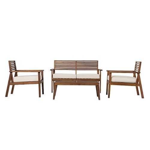 Rent to own Walker Edison - Modern 4-Piece Acacia Wood Outdoor Chat Set - Dark Brown