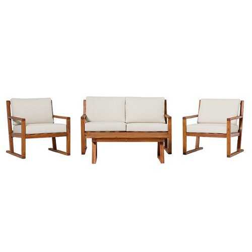 Rent to own Walker Edison - Modern 4-Piece Solid Wood Outdoor Chat Set - Brown