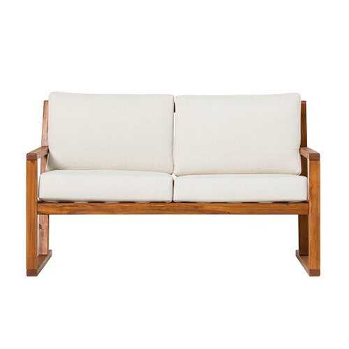 Rent to own Walker Edison - Modern Solid Wood Slatted Outdoor Loveseat - Brown