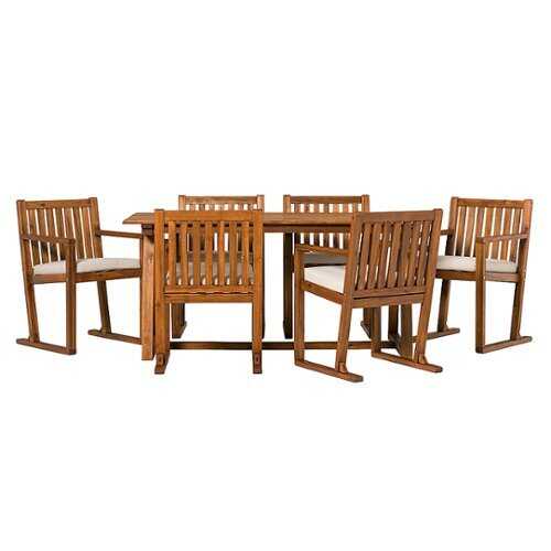 Rent To Own - Walker Edison - Modern 7-Piece Acacia Wood Outdoor Dining Set - Brown