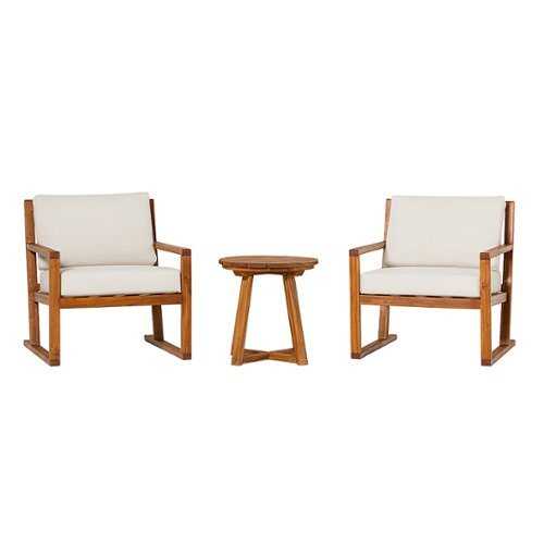 Rent to own Walker Edison - Modern 3-Piece Acacia Wood Outdoor Chat Set - Brown