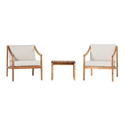 Rent To Own - Walker Edison - Modern Solid Wood 3-Piece Outdoor Chat Set - Natural