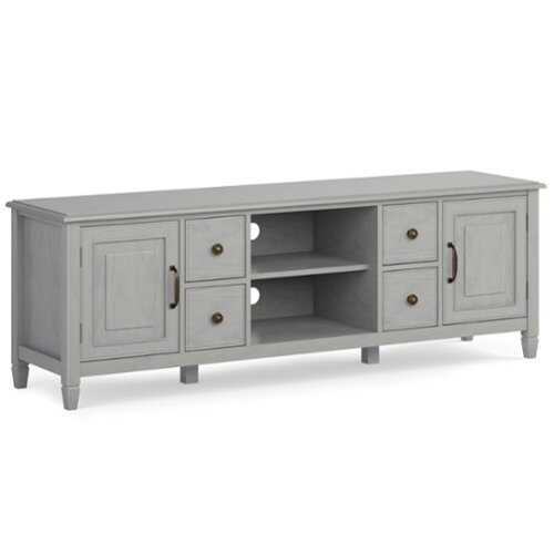 Rent to own Simpli Home - Connaught SOLID WOOD 72 inch Wide TV Stand in Fog Grey For TVs up to 80 inches - Fog Grey