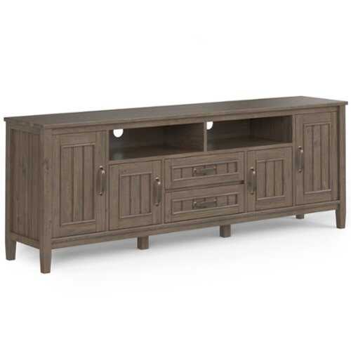 Rent to own Simpli Home - Lev SOLID WOOD 72 inch Wide Contemporary TV Media Stand in Smoky Brown For TVs up to 80 inches - Smoky Brown