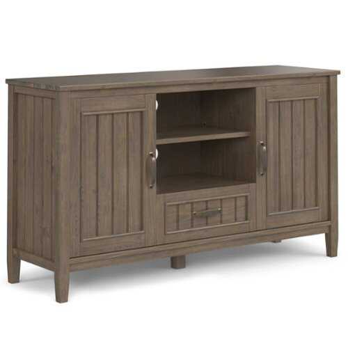 Rent to own Simpli Home - Lev TV Media Stand - Smoky Brown