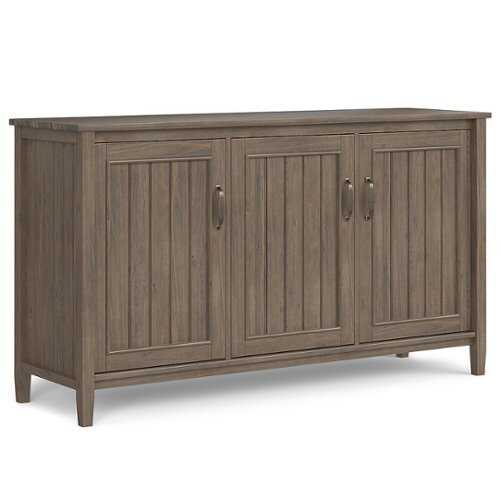 Rent to own Simpli Home - Lev Wide Storage Cabinet - Smoky Brown