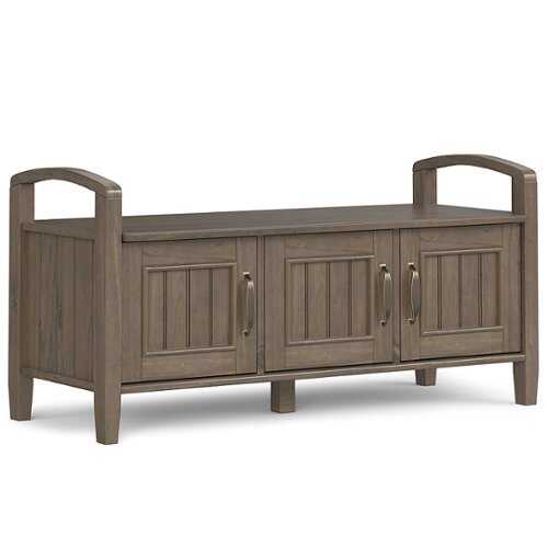 Rent to own Simpli Home - Lev Entryway Storage Bench - Smoky Brown