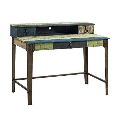 Rent to own Linon Home Décor - Calson Three-Drawer Weathered Industrial-Style Desk - Multicolor Stripes