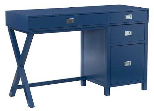 Rent to own Linon Home Décor - Penrose Four-Drawer Side Storage Desk - Navy Paint / Silver Hardware