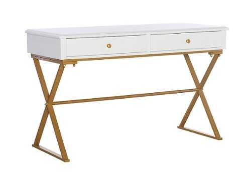 Rent to own Linon Home Décor - Edmore Two-Drawer Campaign Desk - White & Gold