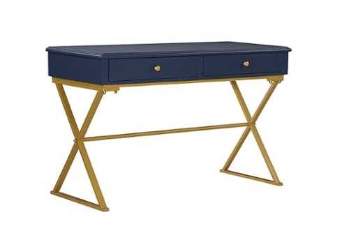 Rent to own Linon Home Décor - Edmore Two-Drawer Campaign Desk - Blue & Gold