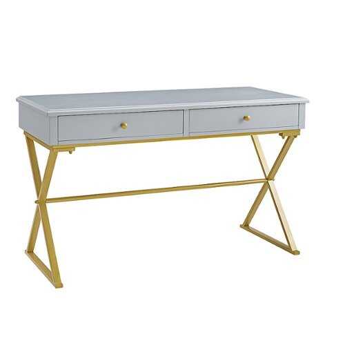 Rent to own Linon Home Décor - Edmore Two-Drawer Campaign Desk - Gray & Gold
