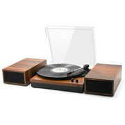 Rent to own LP&No.1 Bluetooth Vinyl Retro Record Player with External Speakers, 3-Speed Belt-Drive Vintage Turntable for Vinyl Albums with Auto Off and Bluetooth Input, Mahogany Wood