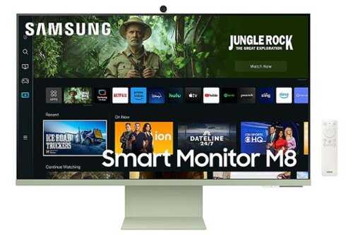 Rent to own Samsung - 27" M80C 4K UHD Smart Monitor with Streaming TV and SlimFit Camera Included  White - Green