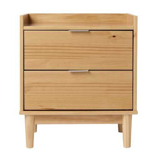 Rent to own Walker Edison - Mid-Century Modern 2-Drawer Gallery-Top Nightstand - Natural Pine