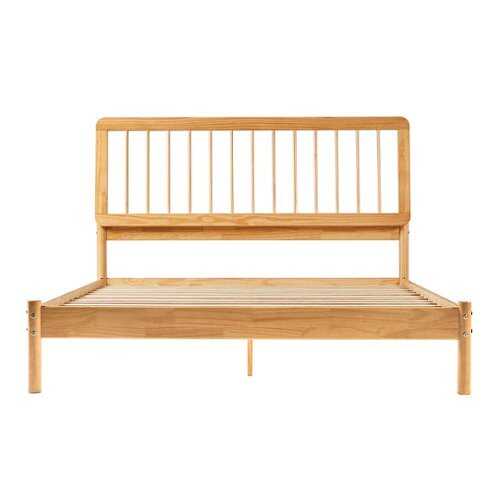Rent to own Walker Edison - Mid-Century Modern Slatted Solid Wood Queen Bedframe - Natural Pine