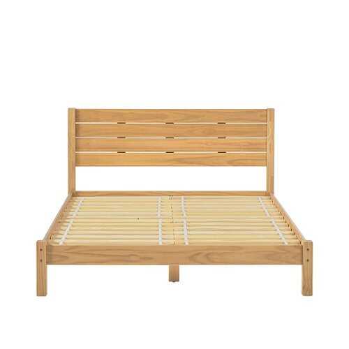 Rent to own Walker Edison - Minimalist Slatted Solid Wood Low Queen Bedframe - Natural Pine