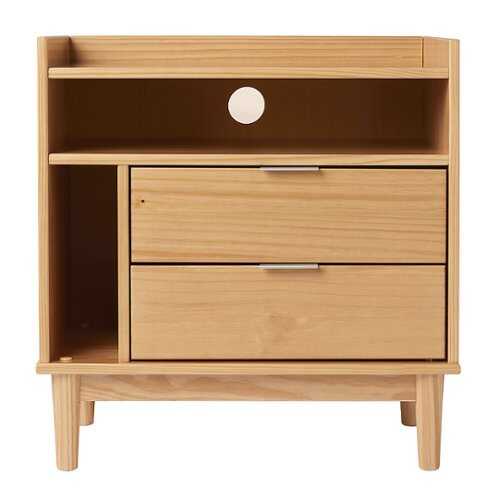 Rent to own Walker Edison - Mid-Century Modern Solid Wood Tray-Top Nightstand - Natural Pine
