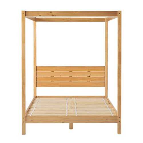 Rent to own Walker Edison - Minimalist Slatted Solid Wood Canopy Queen Bedframe - Natural Pine