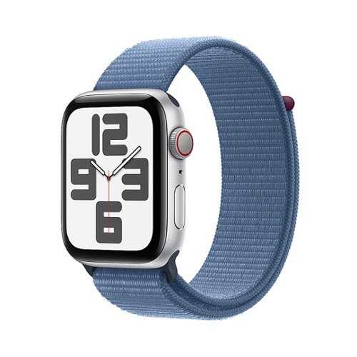 Rent to own Apple Watch SE (GPS + Cellular) 44mm Silver Aluminum Case with Winter Blue Sport Loop - Silver (Verizon)