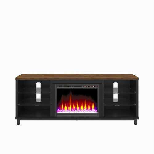 Rent to own Ameriwood Home Lumina Deluxe Fireplace TV Stand for TVs up to 70", Black with Walnut Top - Black