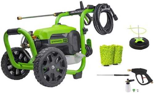 Rent to own Greenworks - Electric Pressure Washer up to 3000 PSI at 2.0 GPM Combo Kit with short gun, mitts, and 15" surface cleaner - Green