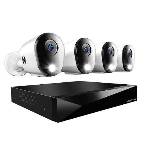 Rent To Own - Night Owl - 2-Way Audio 12 Channel DVR Security System with 2TB Hard Drive and 4 Wired 2K Deterrence Cameras - White