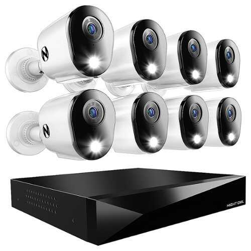 Rent To Own - Night Owl - 2-Way Audio 12 Channel DVR Security System with 2TB Hard Drive and 8 Wired 2K Deterrence Cameras - White