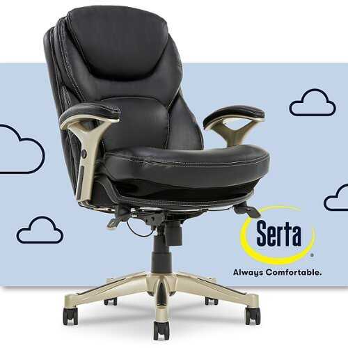 Rent To Own - Serta - Upholstered Back in Motion Health & Wellness Office Chair with Adjustable Arms - Bonded Leather - Black