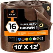 Rent to own X-pose Safety 10' x 12' Super Heavy Duty 16 Mil Brown Poly Tarp Cover - Thick Waterproof, UV Resistant, Rot, Rip and Tear Proof Tarpaulin with Grommets and Reinforced Edges