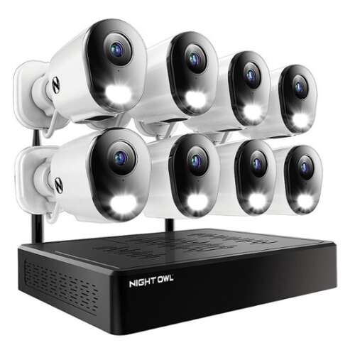 Rent To Own - Night Owl - 10 Channel 4K Wi-Fi NVR Security System with 1TB Hard Drive and 8 Wi-Fi IP 2K Deterrence Cameras with 2-Way Audio - Black/White