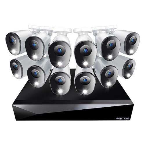 Rent to own Night Owl - 2-Way Audio 20 Channel DVR Security System with 1TB Hard Drive and 12 Wired 1080p Deterrence Cameras - Black and White