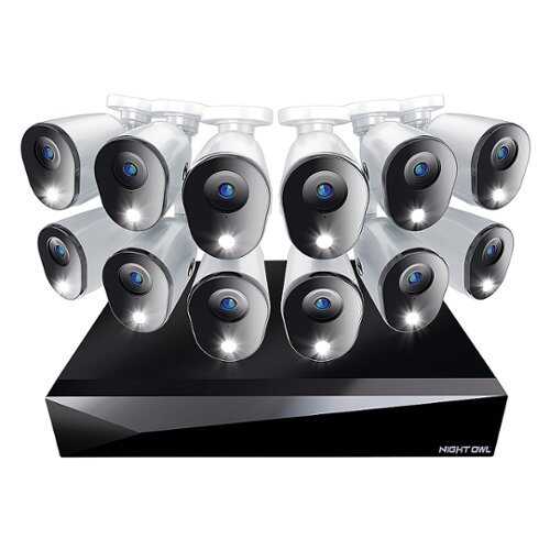 Rent To Own - Night Owl - 2-Way Audio 20 Channel DVR Security System with 1TB Hard Drive and 12 Wired 1080p Deterrence Cameras - Black and White