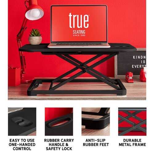 Rent to own True Seating - Ergonomic 5-Level Height Adjustable Sit-to-Stand Laptop or Monitor Riser - Black