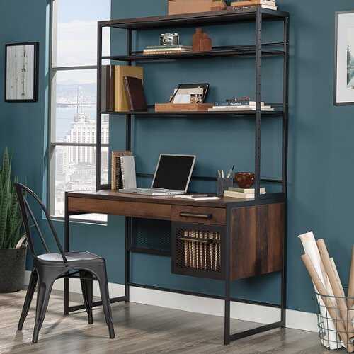 Rent To Own - Sauder - Briarbrook Single Ped Desk-Mesh Draw 3a - SGS Laminate Barrel Oak