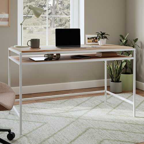 Lamvia Contemporary 2 Tier Glass Top Desk Dark Walnut - Saracina Home